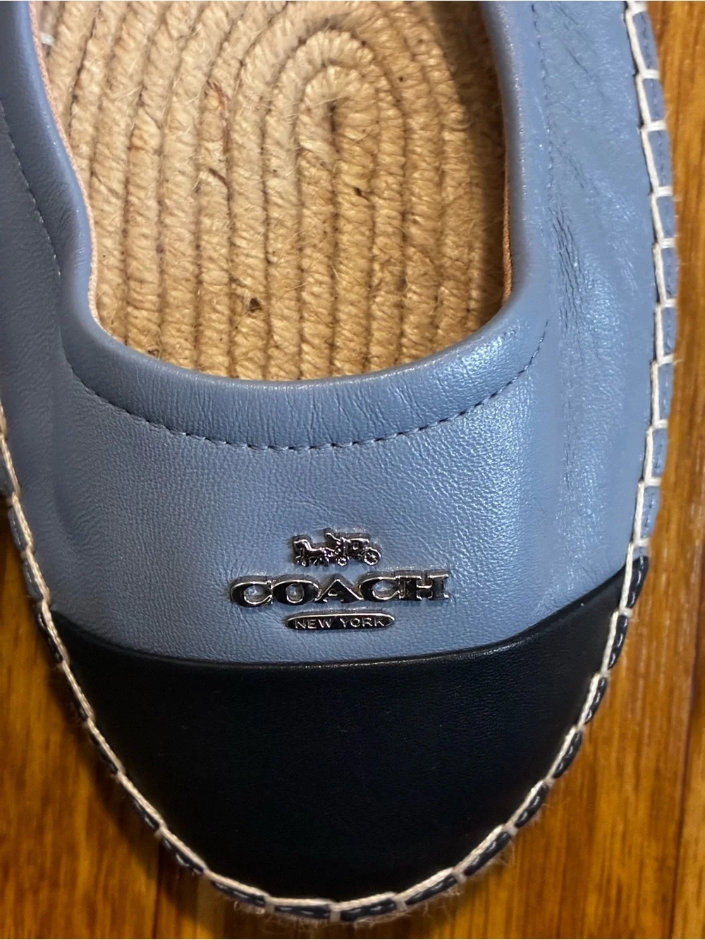 Coach Light Blue Leather Ballet Flats with Black  Dark Blue Cap Toe